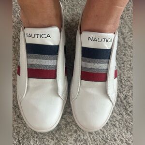 Nautica White Slip-On Sneakers with Red and Blue Accents, Women’s Size 7.5 M